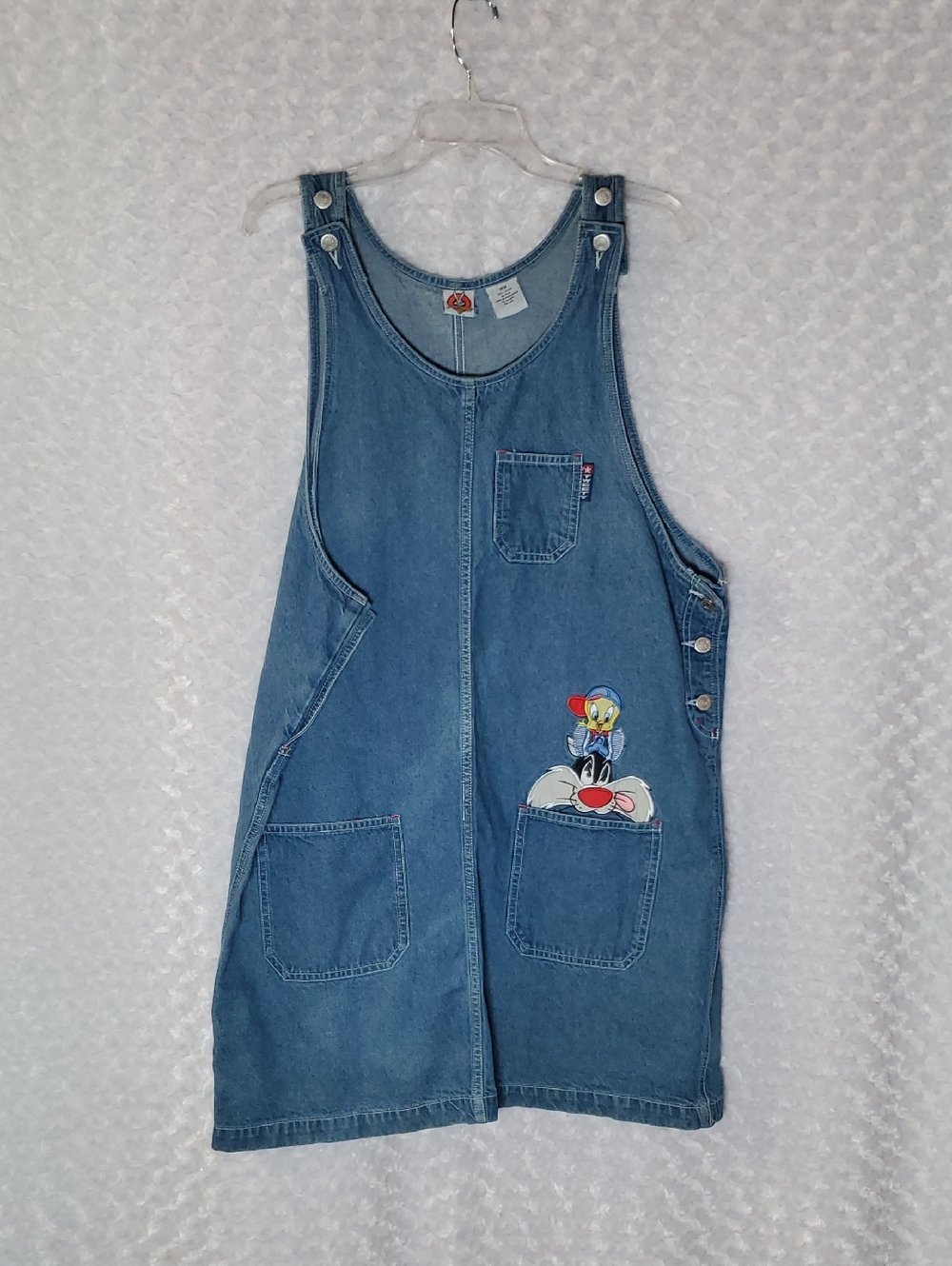 Denim Overall Dress with Tweety & Sylvester Patch - Blue 16W